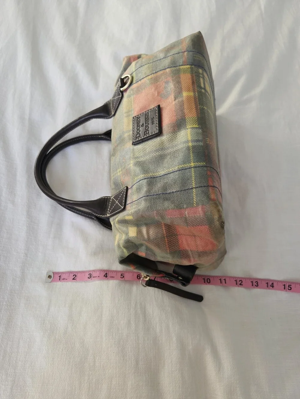 Vintage Dooney & Bourke Plaid Ladybug Madras Plaid Satchel, 1975
